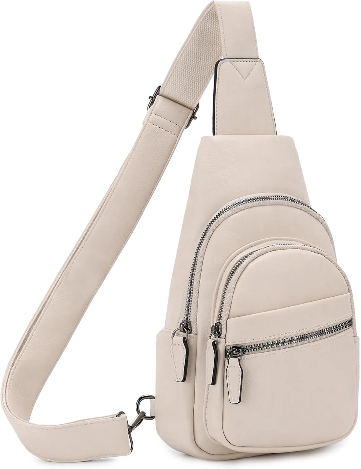 RAVUO Sling Bag, PU Leather Crossbody Backpack for Women Men Casual Hiking Daypack Multipurpose Chest Bag for Work College Beige