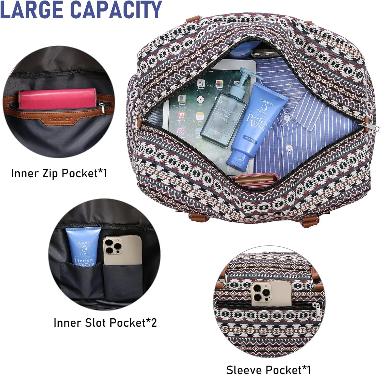 Realer Travel Duffel Bag for Women, Canvas Weekender Bag Large Carry on Overnight Bag with Shoe Compartment, Mommy Hospital bags for Labor and Delivery