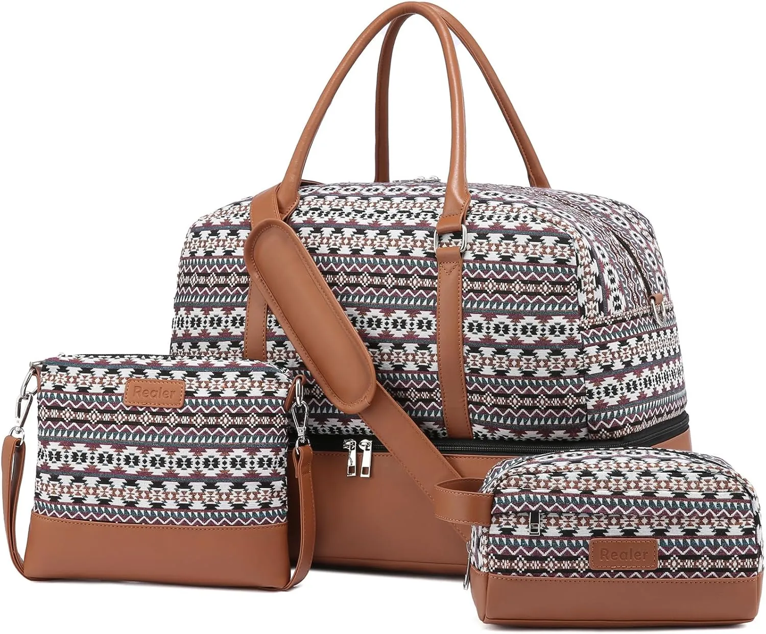 Realer Travel Duffel Bag for Women, Canvas Weekender Bag Large Carry on Overnight Bag with Shoe Compartment, Mommy Hospital bags for Labor and Delivery