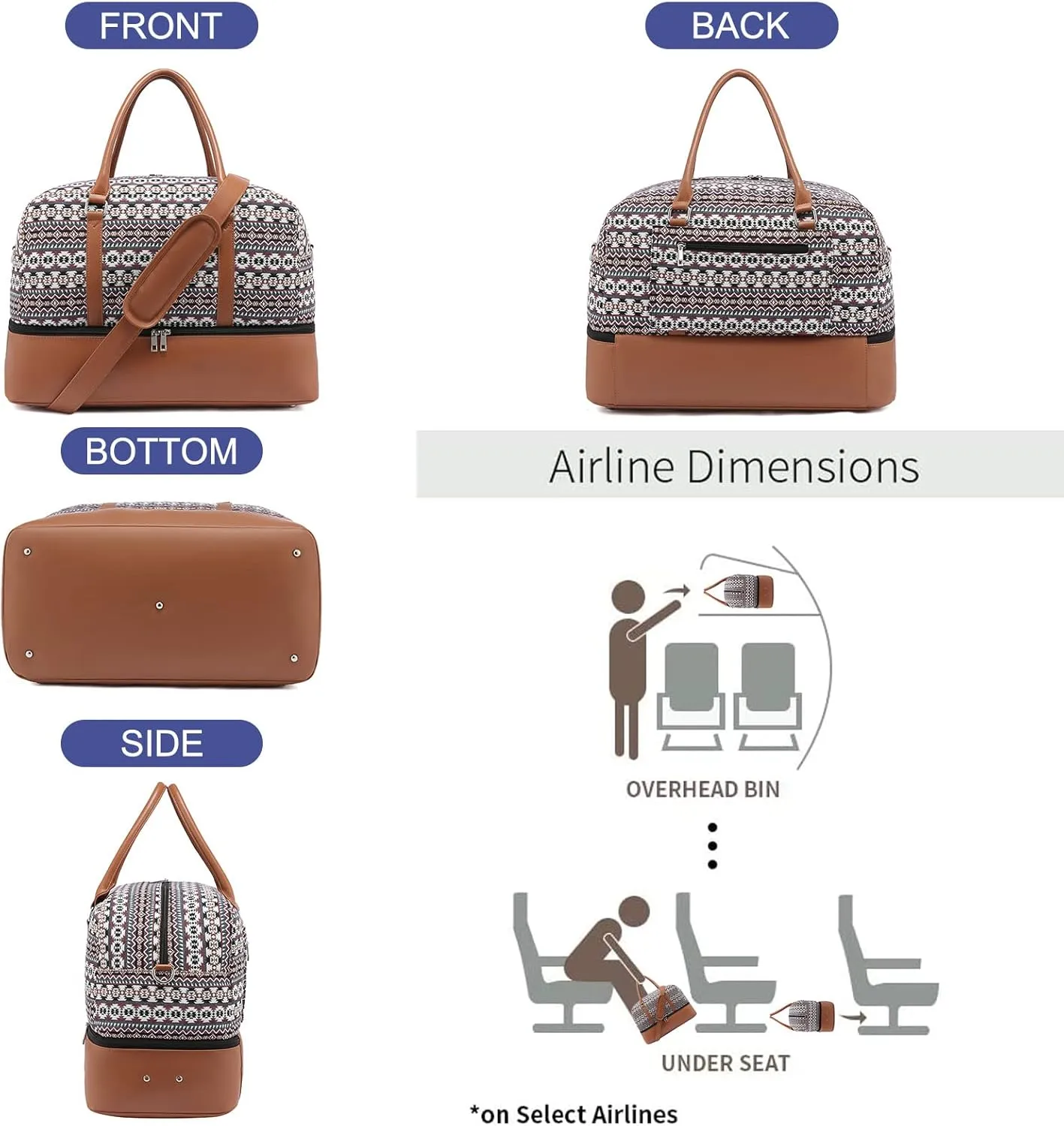 Realer Travel Duffel Bag for Women, Canvas Weekender Bag Large Carry on Overnight Bag with Shoe Compartment, Mommy Hospital bags for Labor and Delivery