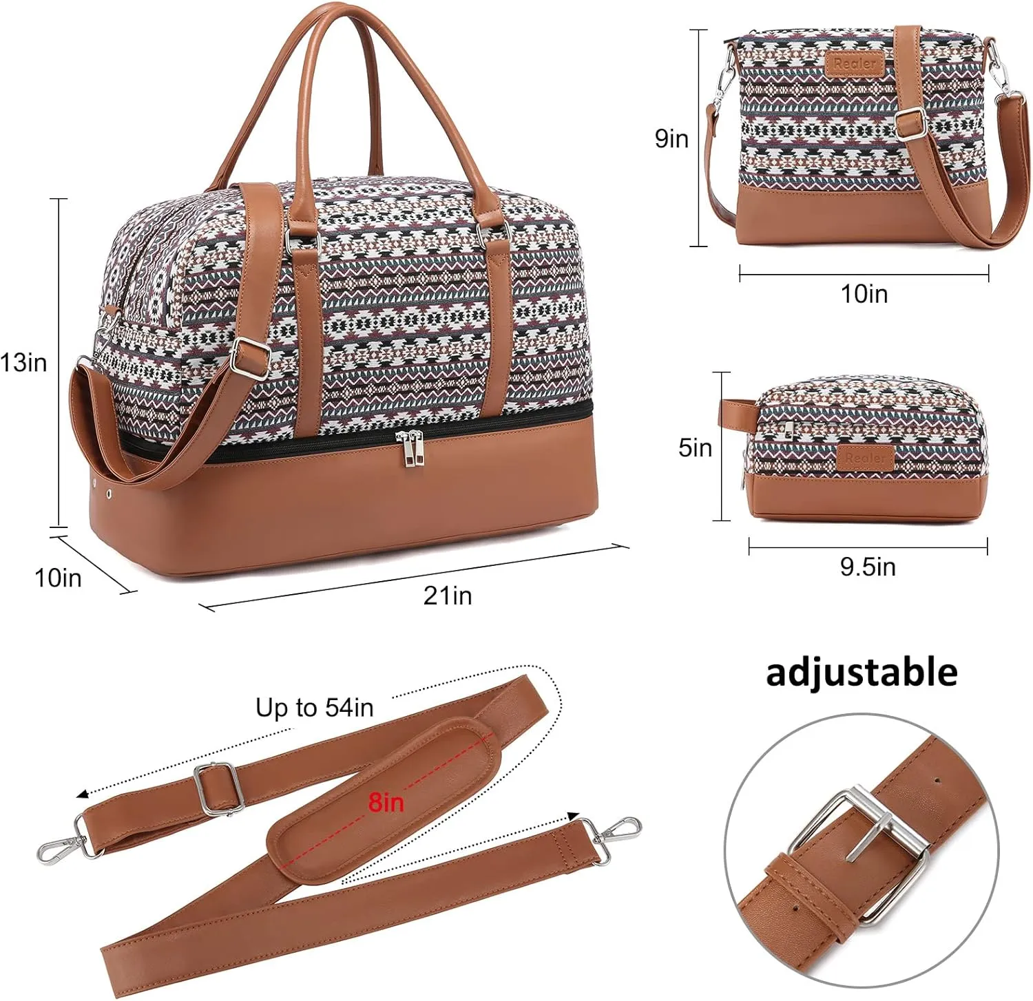 Realer Travel Duffel Bag for Women, Canvas Weekender Bag Large Carry on Overnight Bag with Shoe Compartment, Mommy Hospital bags for Labor and Delivery
