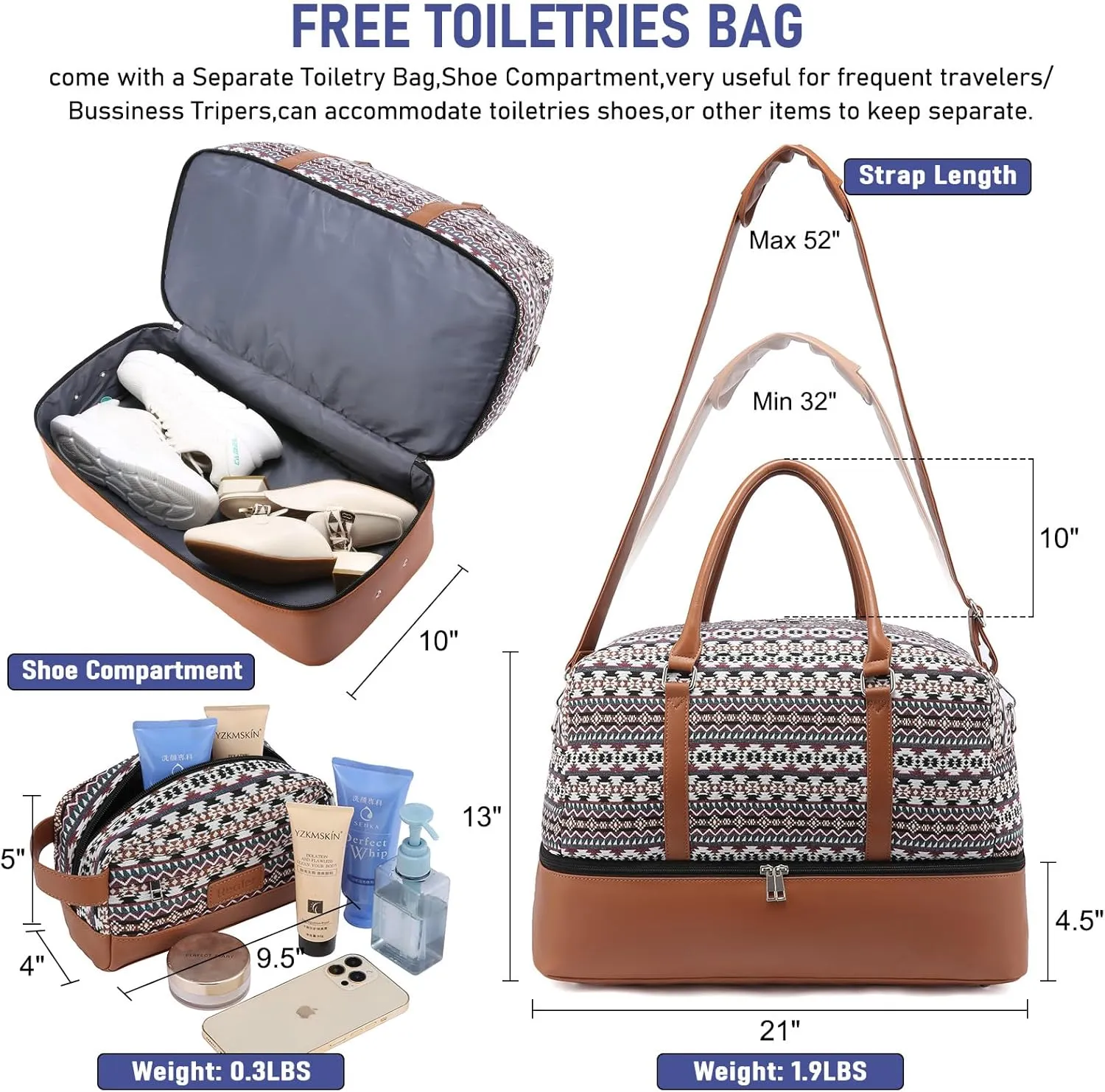 Realer Travel Duffel Bag for Women, Canvas Weekender Bag Large Carry on Overnight Bag with Shoe Compartment, Mommy Hospital bags for Labor and Delivery