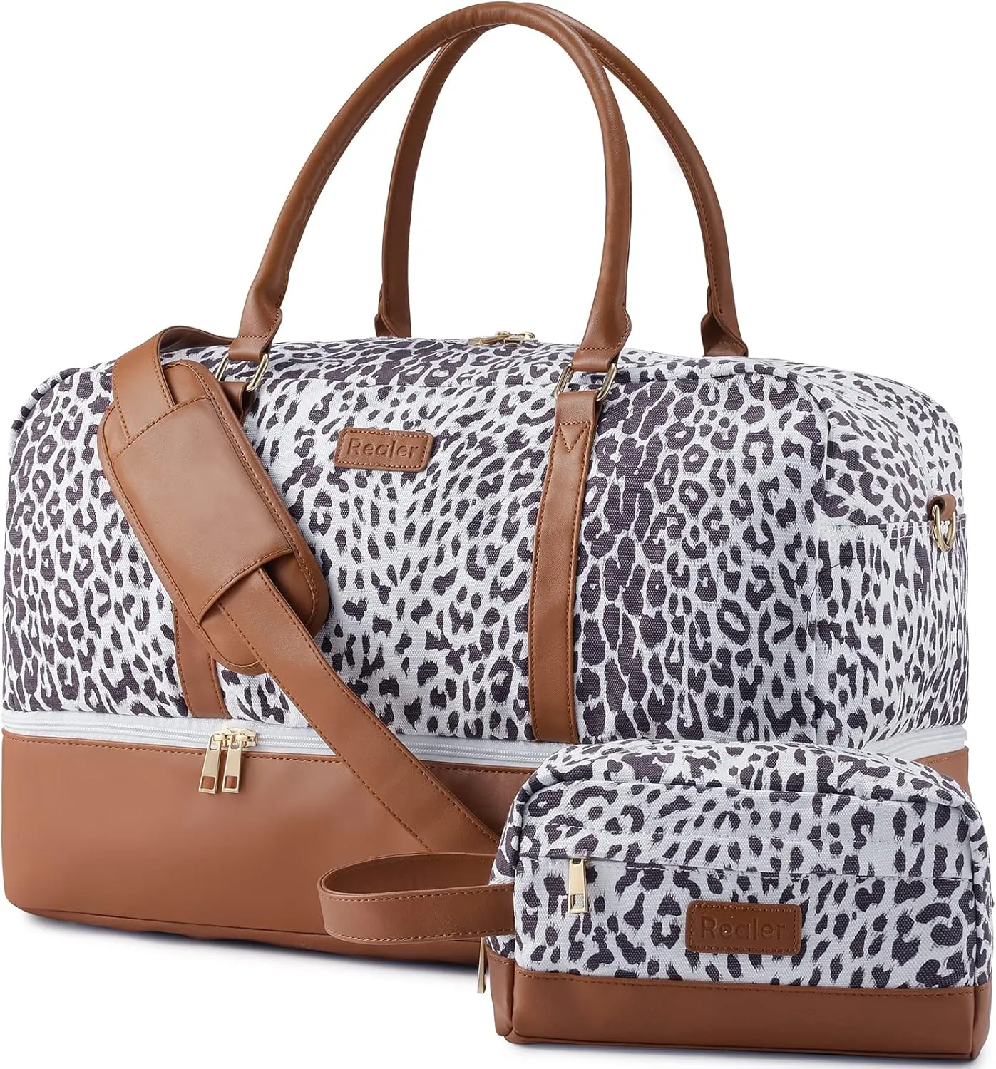 Realer Travel Duffel Bag for Women, Canvas Weekender Bag with Toiletry Bag, Large Carry on Overnight Bag with Shoe Compartment, Mommy Hospital Bags for Labor and Delivery