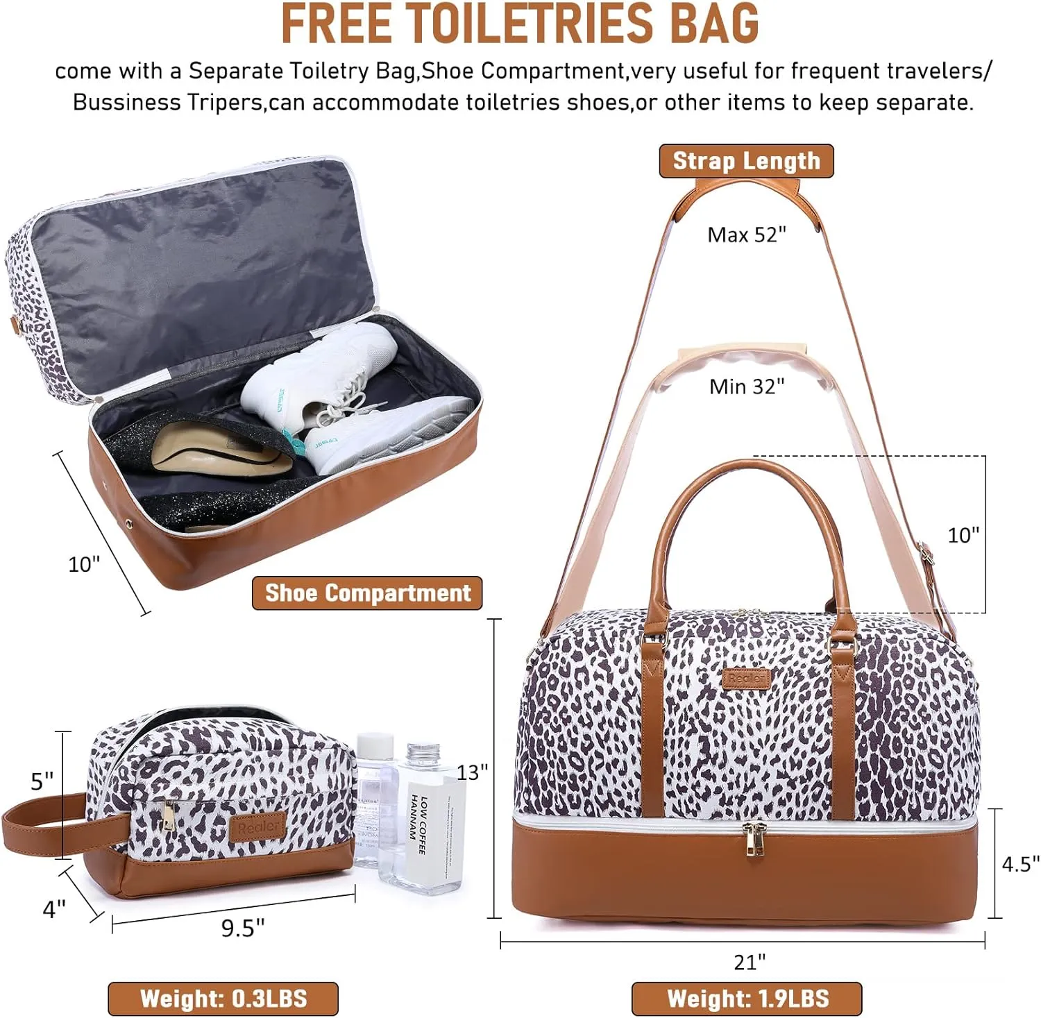 Realer Travel Duffel Bag for Women, Canvas Weekender Bag with Toiletry Bag, Large Carry on Overnight Bag with Shoe Compartment, Mommy Hospital Bags for Labor and Delivery