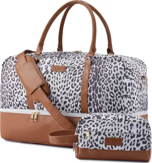 Realer Travel Duffel Bag for Women, Canvas Weekender Bag with Toiletry Bag, Large Carry on Overnight Bag with Shoe Compartment, Mommy Hospital Bags for Labor and Delivery