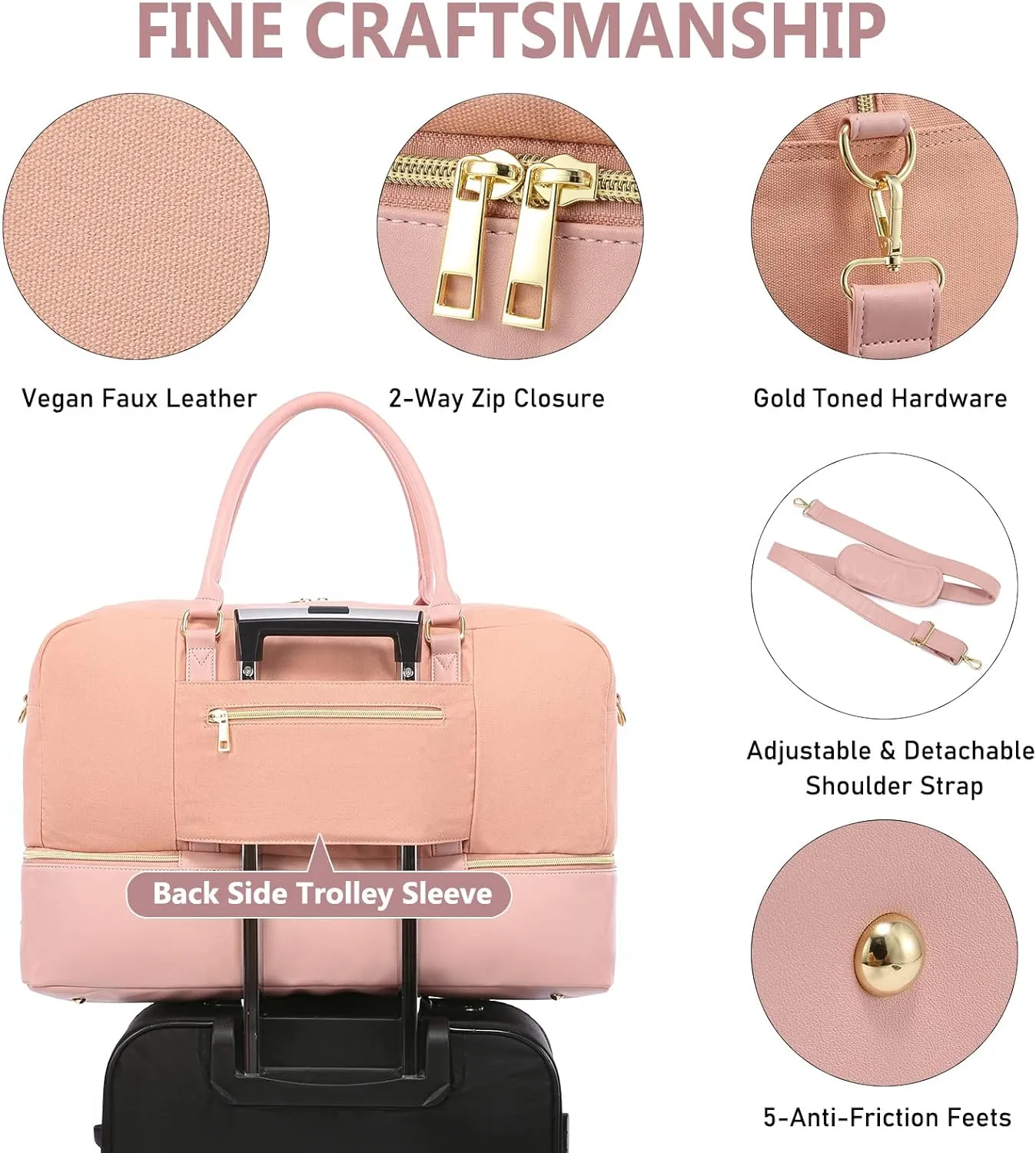 Realer Weekender Bag for Women, Canvas Travel Duffle Bag with Toiletry Bag, Large Carry on Overnight Bag with Shoe Compartment,Waterproof Weekend Duffel Bag Mommy Hospital Bags for Labor and Delivery