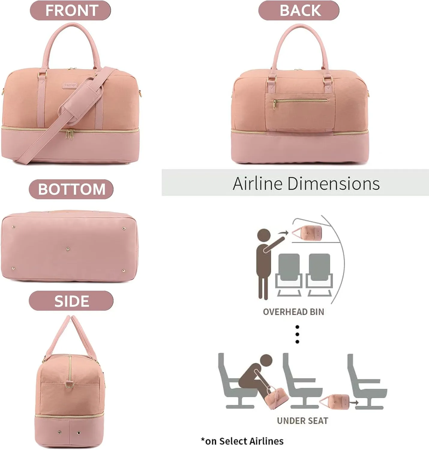 Realer Weekender Bag for Women, Canvas Travel Duffle Bag with Toiletry Bag, Large Carry on Overnight Bag with Shoe Compartment,Waterproof Weekend Duffel Bag Mommy Hospital Bags for Labor and Delivery