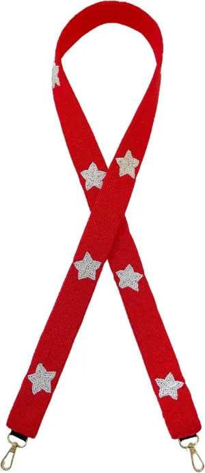 Red with White Stars Beaded Purse Straps 49” Gold Clasp Game Day Bulldogs Oklahoma Crimson Arkansas Clear Stadium Bag Arizona