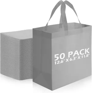 Reginary 50 Pieces Reusable Totes Bag Bulk Shopping Bags Non Woven Grocery handbag with Handles Foldable for Boutiques(Grey)