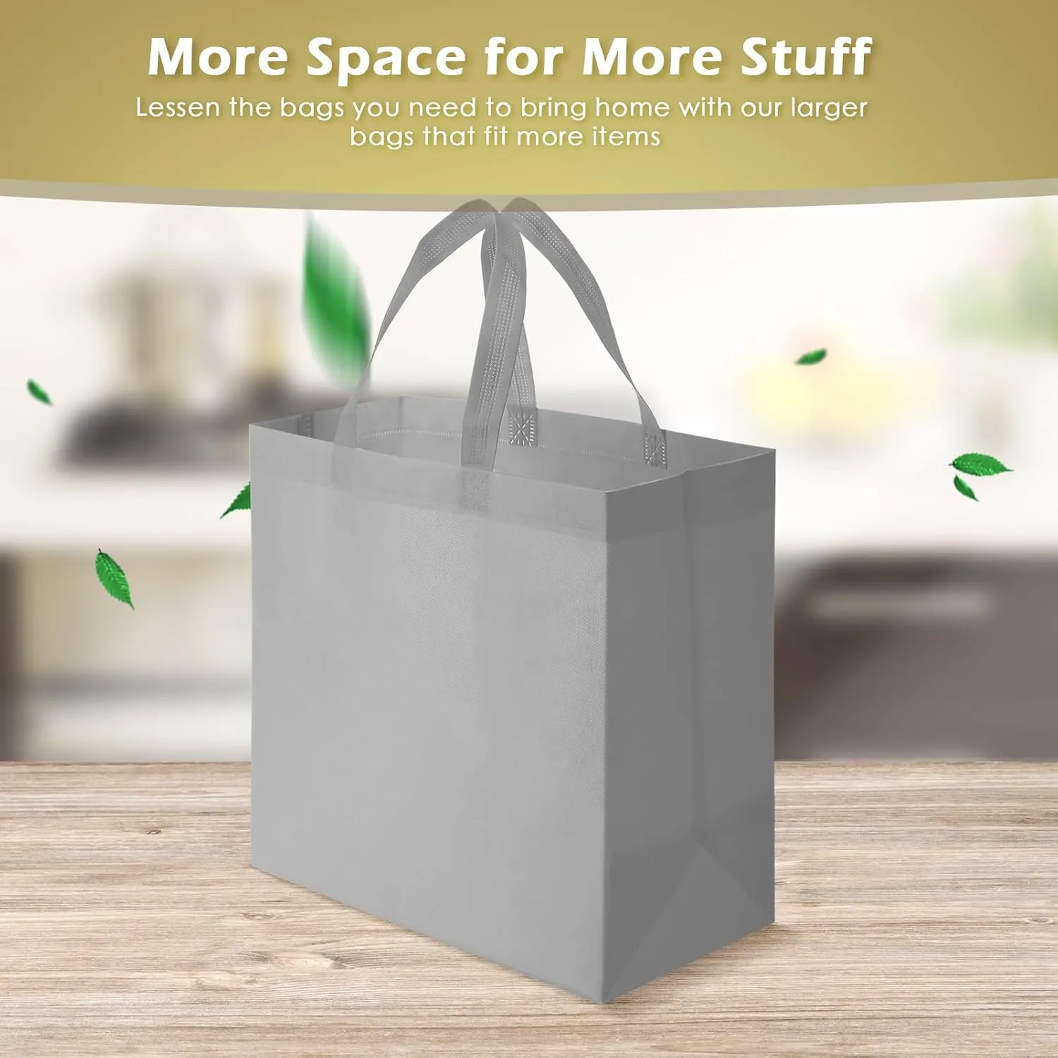 Reginary 50 Pieces Reusable Totes Bag Bulk Shopping Bags Non Woven Grocery handbag with Handles Foldable for Boutiques(Grey)