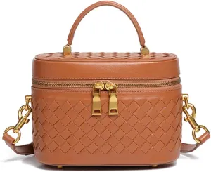 Rejolly Top-Handle Handbag for Women Woven Leather Vanity Case Designer Purse Quiet Luxury Trendy Crossbody Shoulder Bag