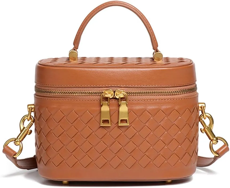 Rejolly Top-Handle Handbag for Women Woven Leather Vanity Case Designer Purse Quiet Luxury Trendy Crossbody Shoulder Bag