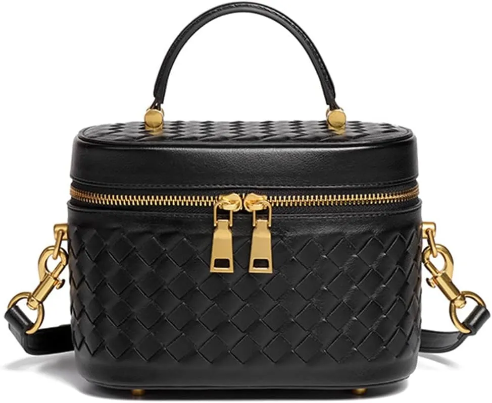 Rejolly Top-Handle Handbag for Women Woven Leather Vanity Case Designer Purse Quiet Luxury Trendy Crossbody Shoulder Bag