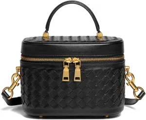 Rejolly Top-Handle Handbag for Women Woven Leather Vanity Case Designer Purse Quiet Luxury Trendy Crossbody Shoulder Bag