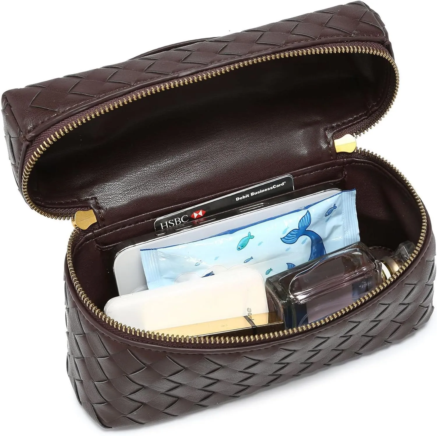 Rejolly Top-Handle Pouch Handbag for Women Woven Leather Vanity Case Designer Crossbody Bag Quiet Luxury Trendy Purse
