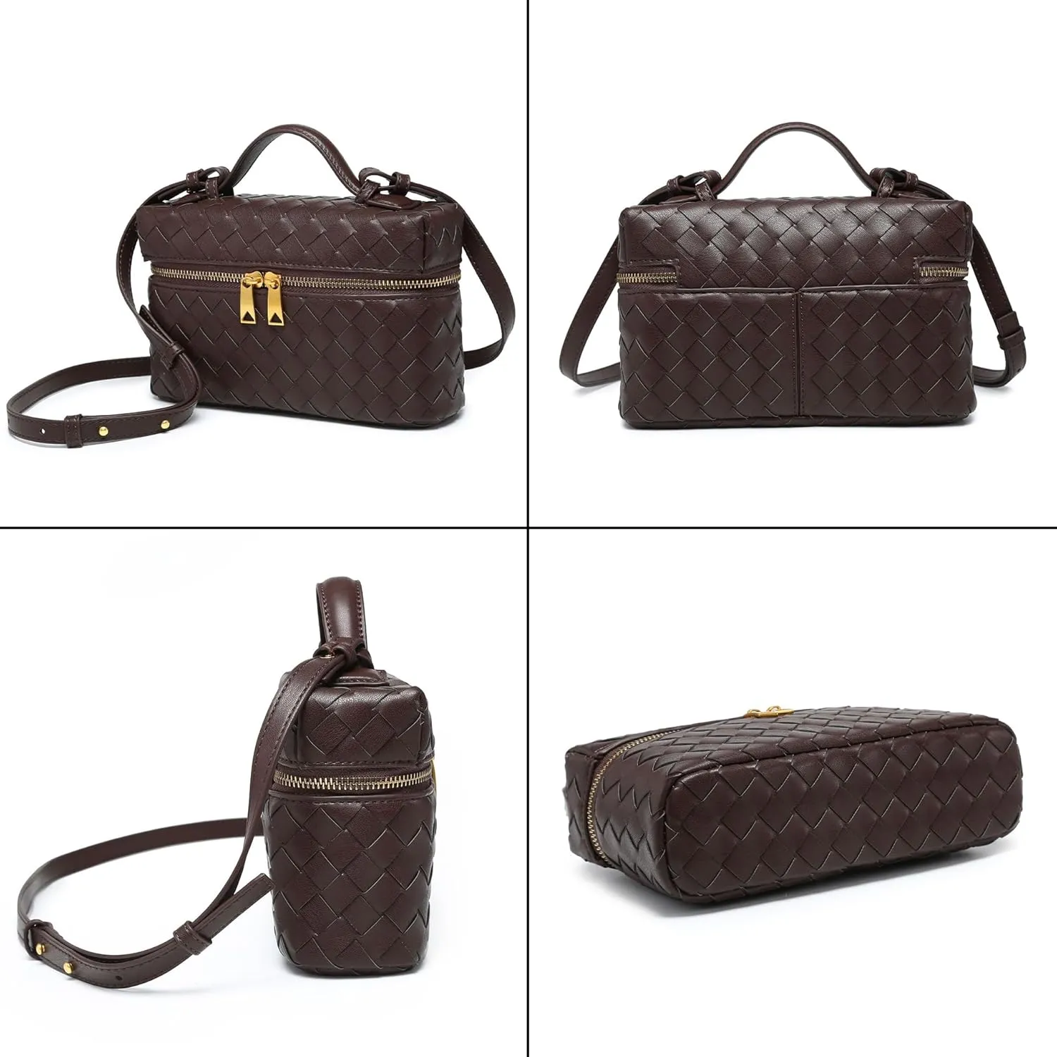 Rejolly Top-Handle Pouch Handbag for Women Woven Leather Vanity Case Designer Crossbody Bag Quiet Luxury Trendy Purse