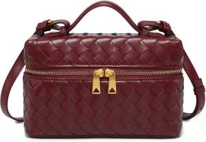 Rejolly Top-Handle Pouch Handbag for Women Woven Leather Vanity Case Designer Crossbody Bag Quiet Luxury Trendy Purse