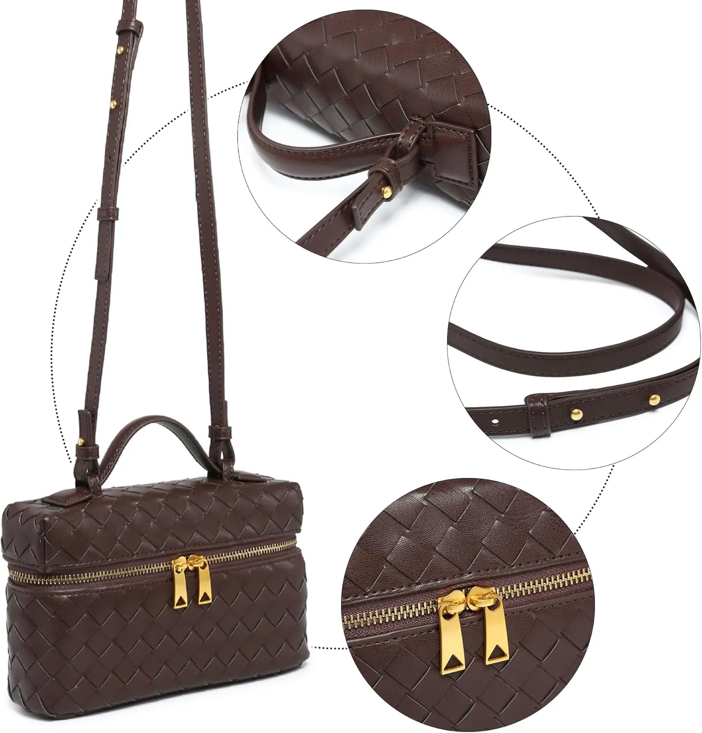 Rejolly Top-Handle Pouch Handbag for Women Woven Leather Vanity Case Designer Crossbody Bag Quiet Luxury Trendy Purse