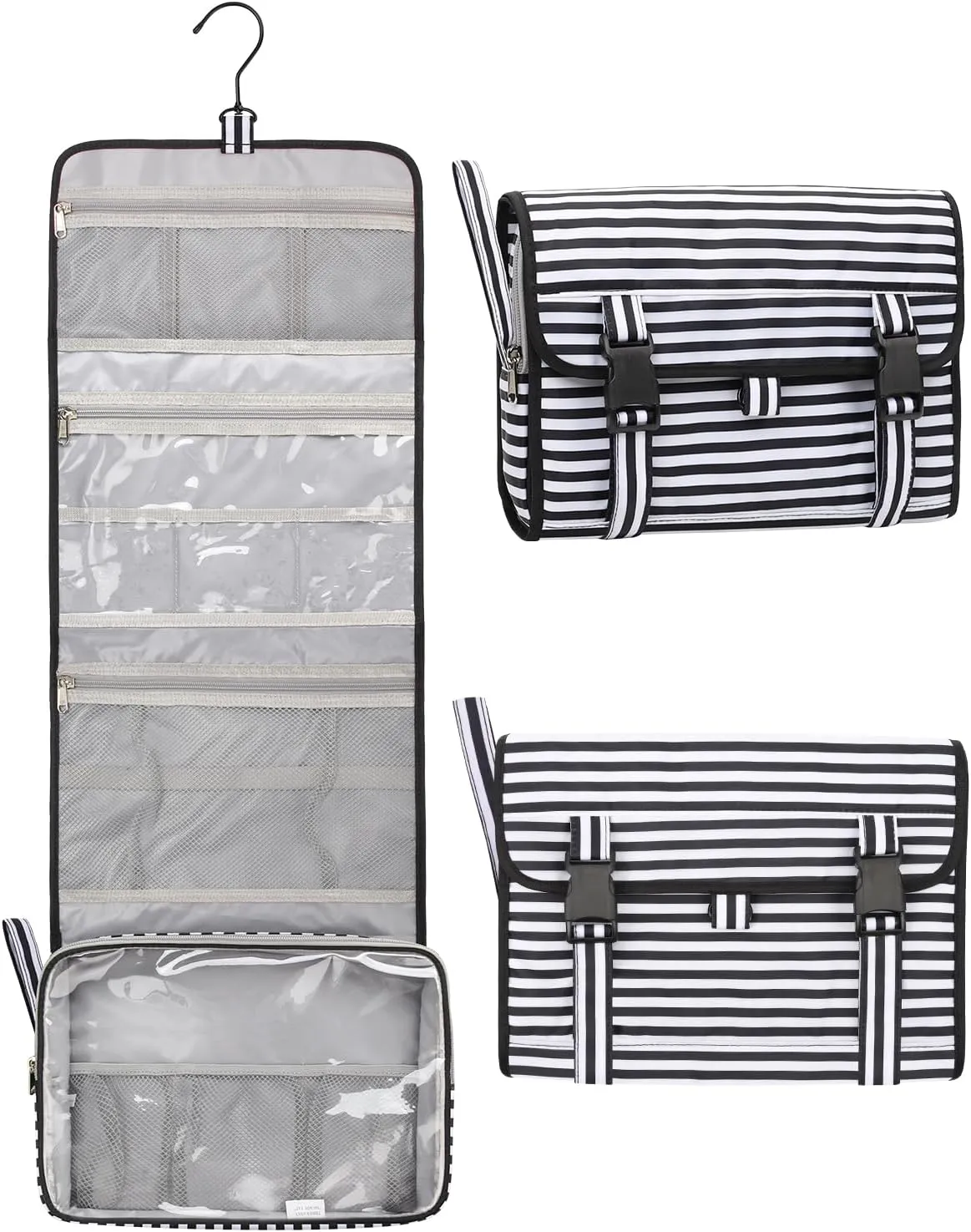 Relavel Travel Toiletry Bag for Men, Hanging Toiletry Bag for Women Makeup Cosmetic Storage Organizer Large Capacity Travel Kit Shaving Bag for Full Sized Container Striped
