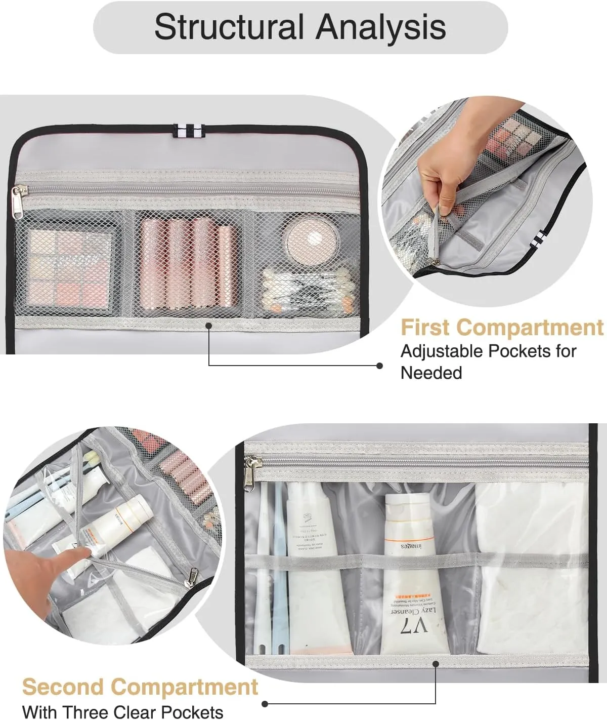 Relavel Travel Toiletry Bag for Men, Hanging Toiletry Bag for Women Makeup Cosmetic Storage Organizer Large Capacity Travel Kit Shaving Bag for Full Sized Container Striped