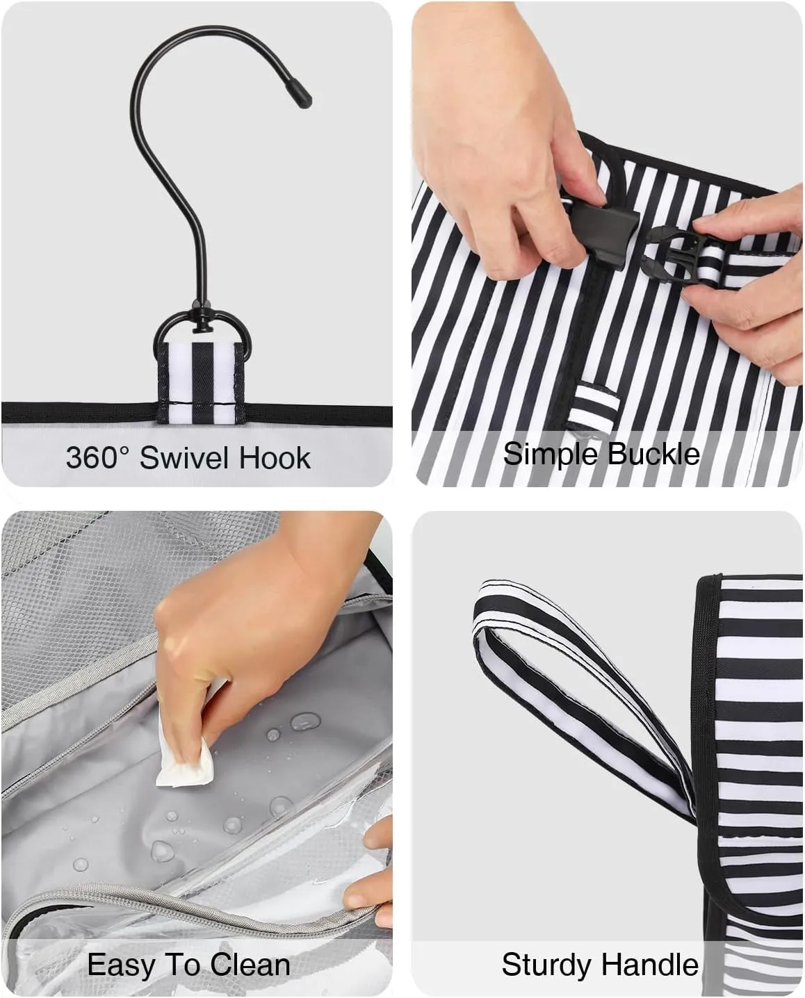 Relavel Travel Toiletry Bag for Men, Hanging Toiletry Bag for Women Makeup Cosmetic Storage Organizer Large Capacity Travel Kit Shaving Bag for Full Sized Container Striped