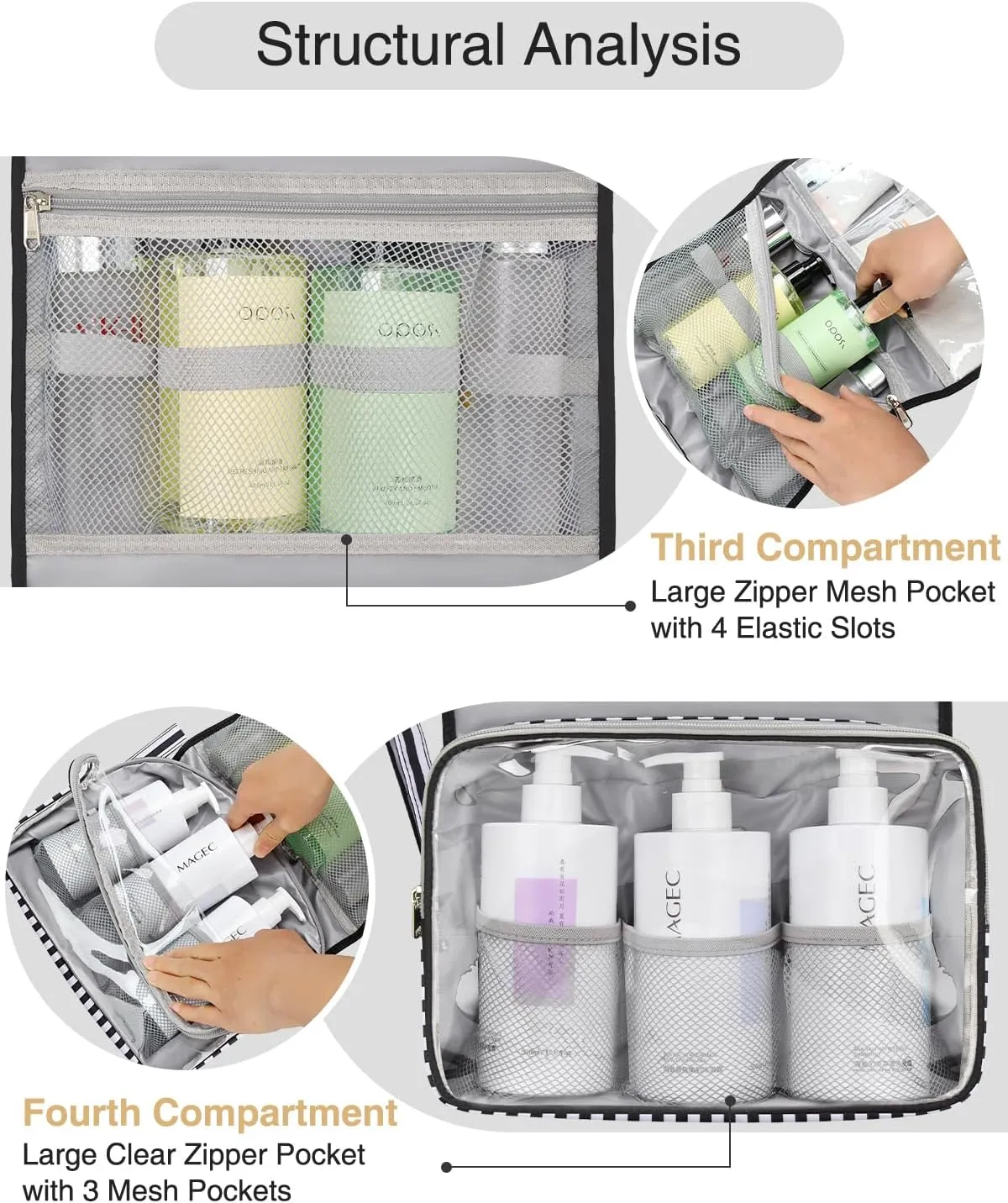 Relavel Travel Toiletry Bag for Men, Hanging Toiletry Bag for Women Makeup Cosmetic Storage Organizer Large Capacity Travel Kit Shaving Bag for Full Sized Container Striped