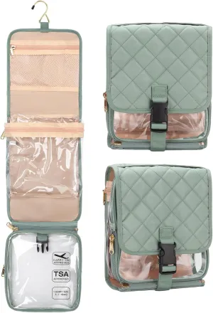 Relavel Travel Toiletry Bag for women with Detachable TSA Approved Toiletry Bag, Compact Hanging toiletry bag with Small Carry On 3-1-1 Clear Waterproof Travel Bags for Toiletries (Green, A Small)