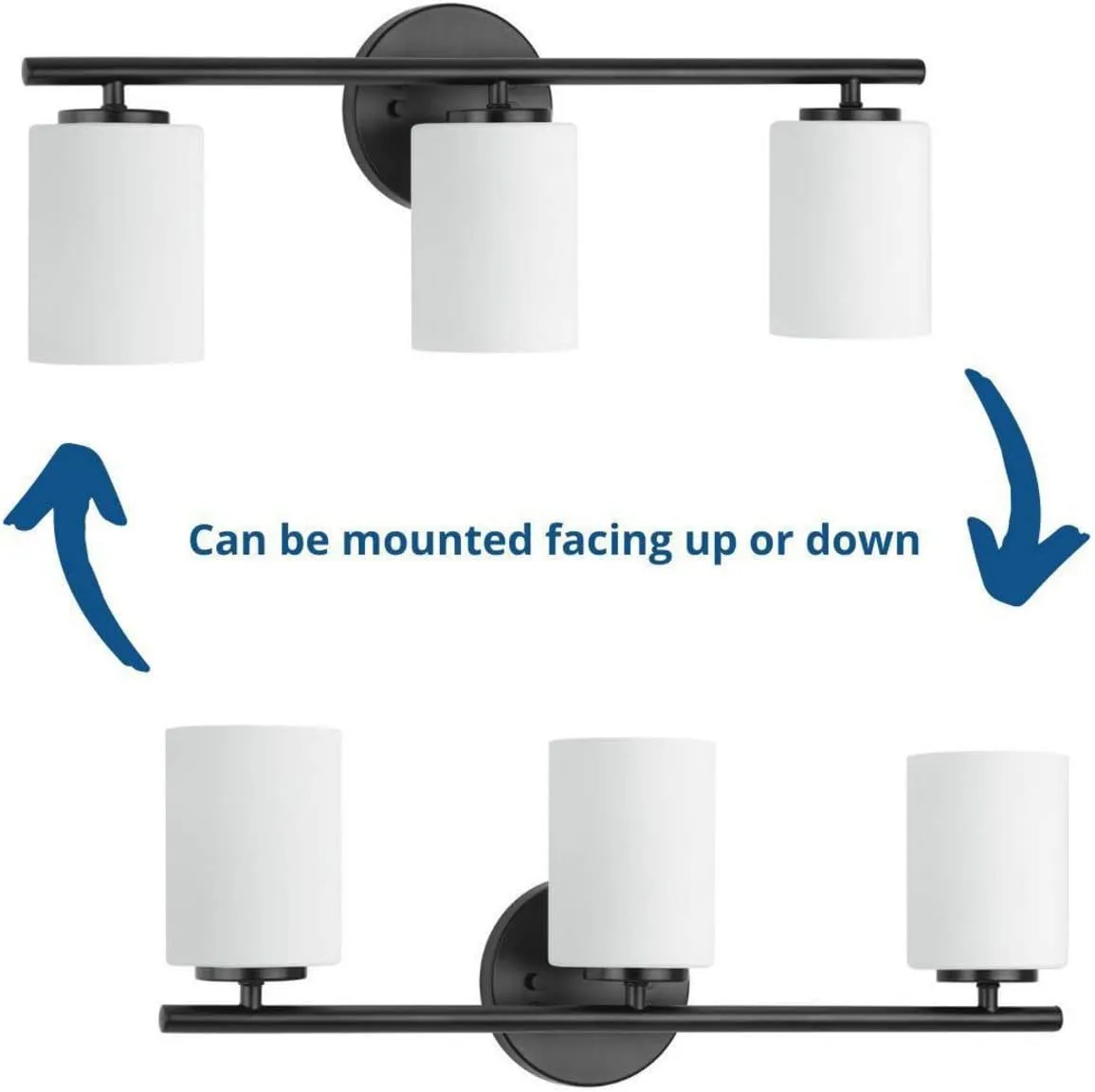 Replay Collection 3-Light Etched Glass Modern Bath Vanity Light Textured Black