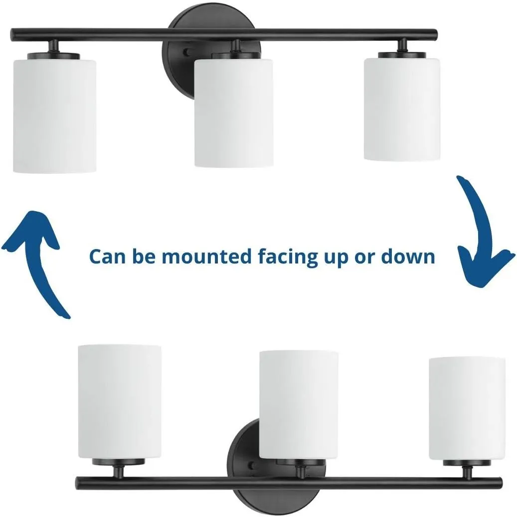 Replay Collection 3-Light Etched Glass Modern Bath Vanity Light Textured Black