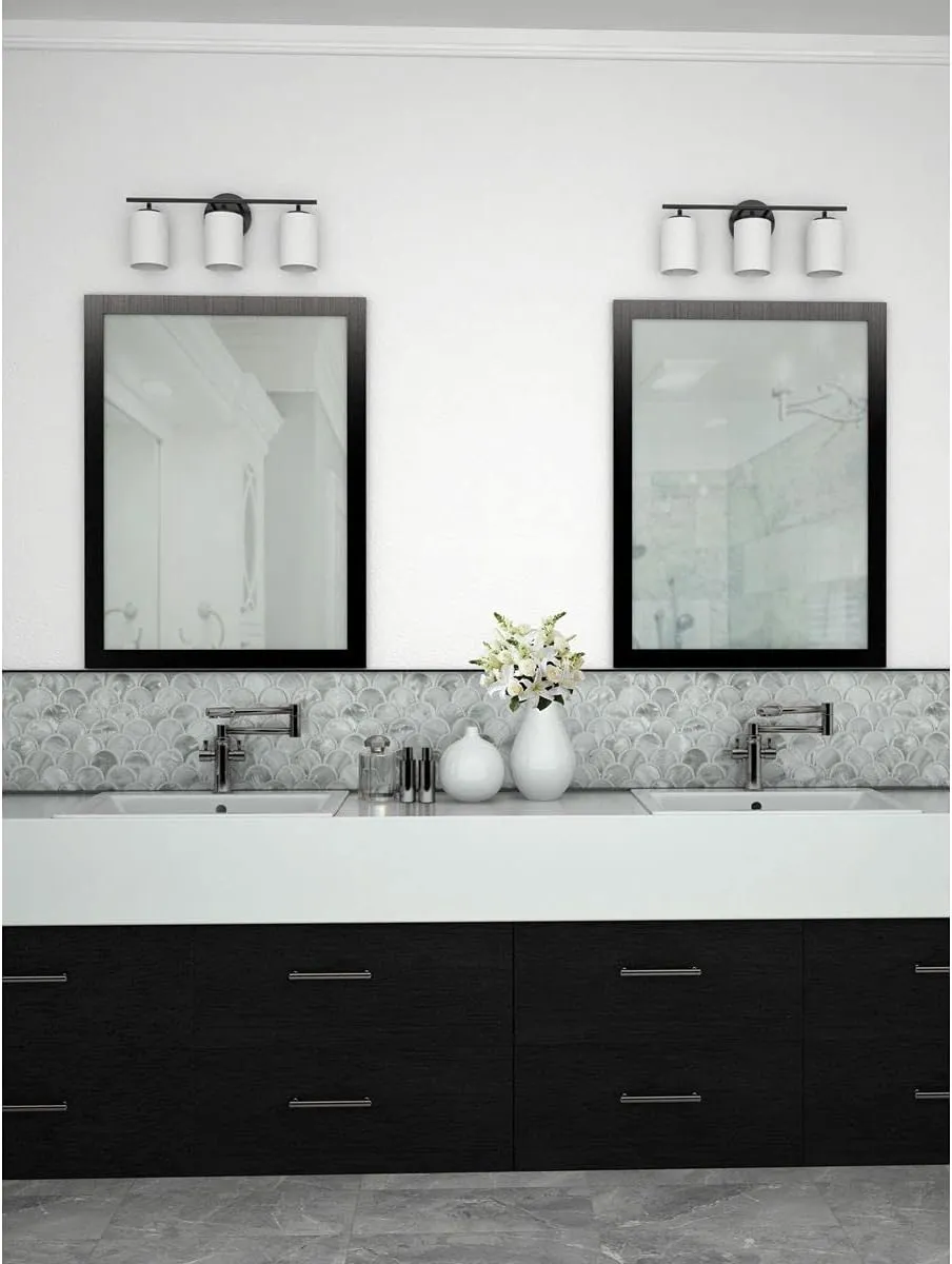 Replay Collection 3-Light Etched Glass Modern Bath Vanity Light Textured Black