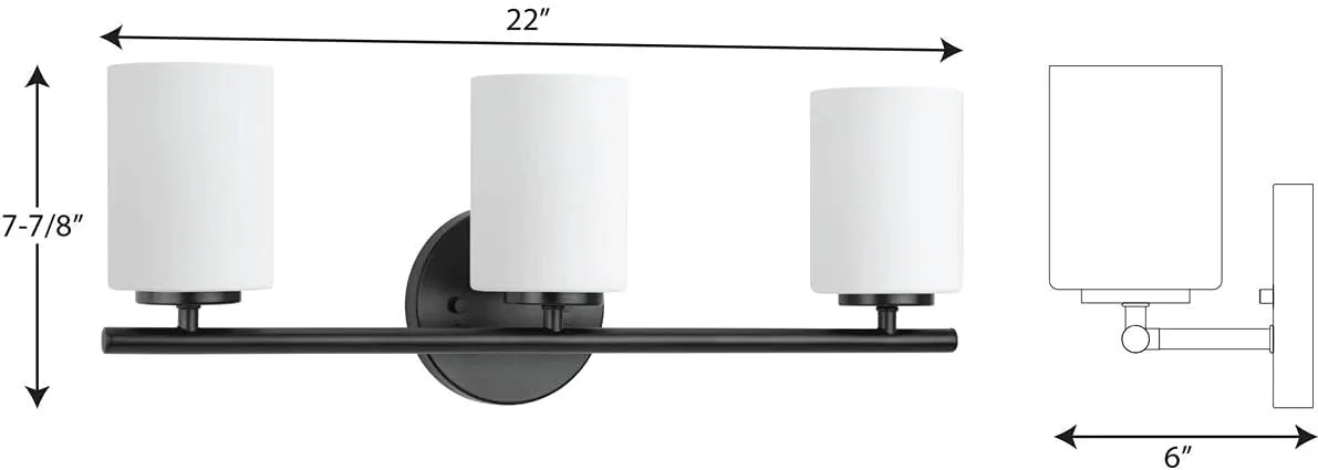 Replay Collection 3-Light Etched Glass Modern Bath Vanity Light Textured Black