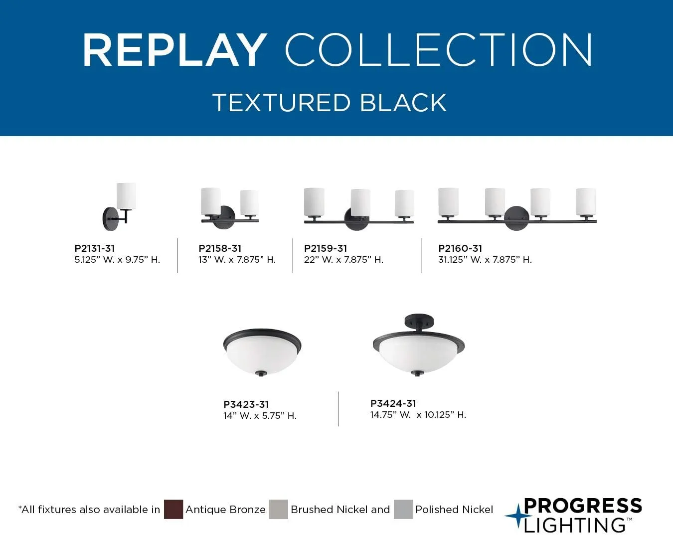 Replay Collection 3-Light Etched Glass Modern Bath Vanity Light Textured Black