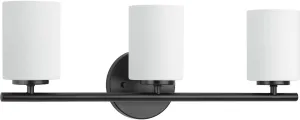 Replay Collection 3-Light Etched Glass Modern Bath Vanity Light Textured Black
