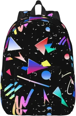 Retro 80s 90s Geometric Vintage Backpack for Girls Boys Women Lightweight Canvas Bookbag Casual Daypack for Travel Outdoor Camping, 17 Inches