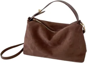 Retro Crescent Hobo Bags for Women Suede Crossbody Purse Slouchy Messenger Bag Satchel Handbag Top Handle Tote Bag Cloud Bag