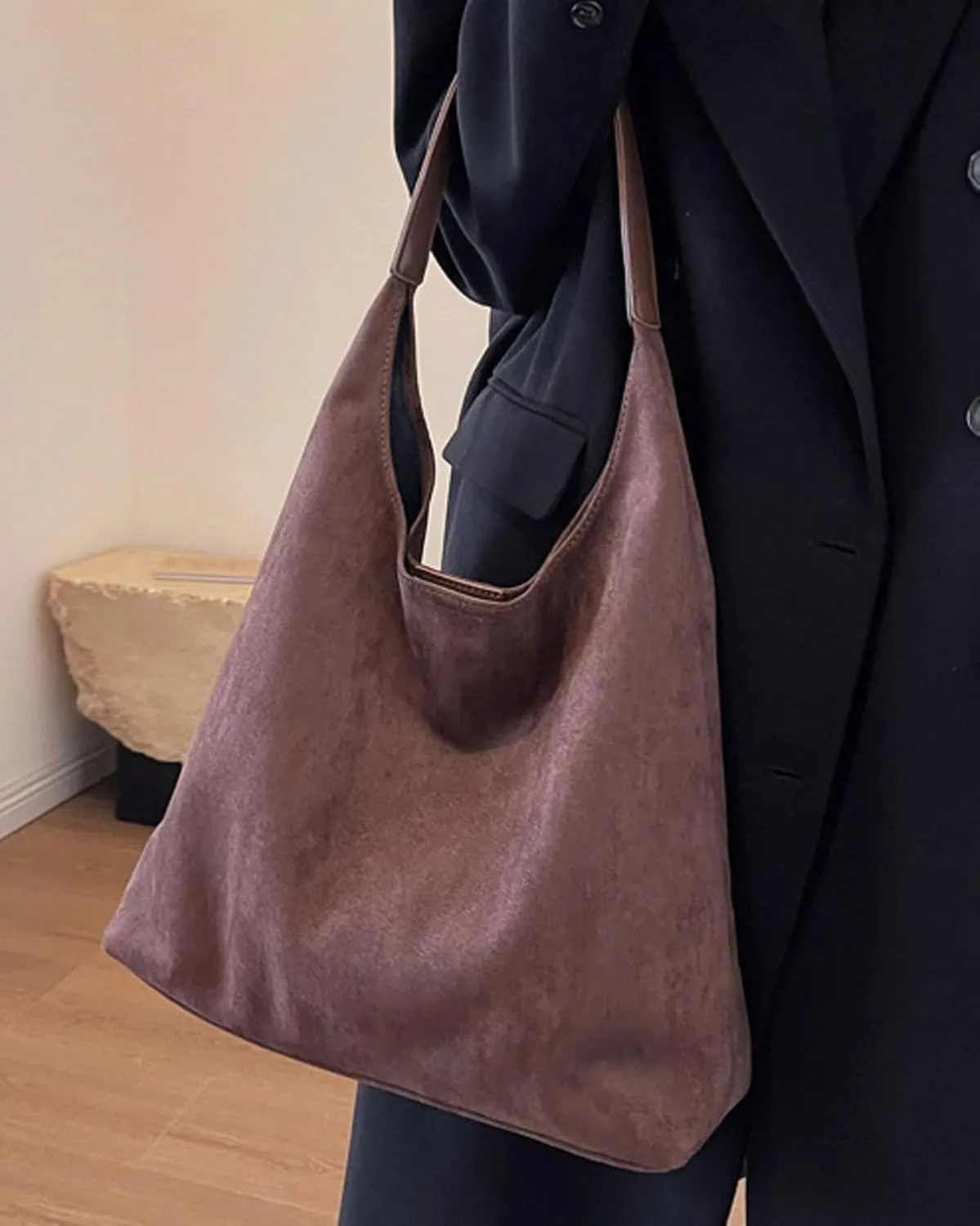 Retro Slouchy Suede Tote Bags for Women Top Handle Large Hobo Bag Fall Winter Shoulder Handbags, Brown