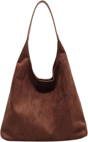 Retro Slouchy Suede Tote Bags for Women Top Handle Large Hobo Bag Fall Winter Shoulder Handbags, Brown