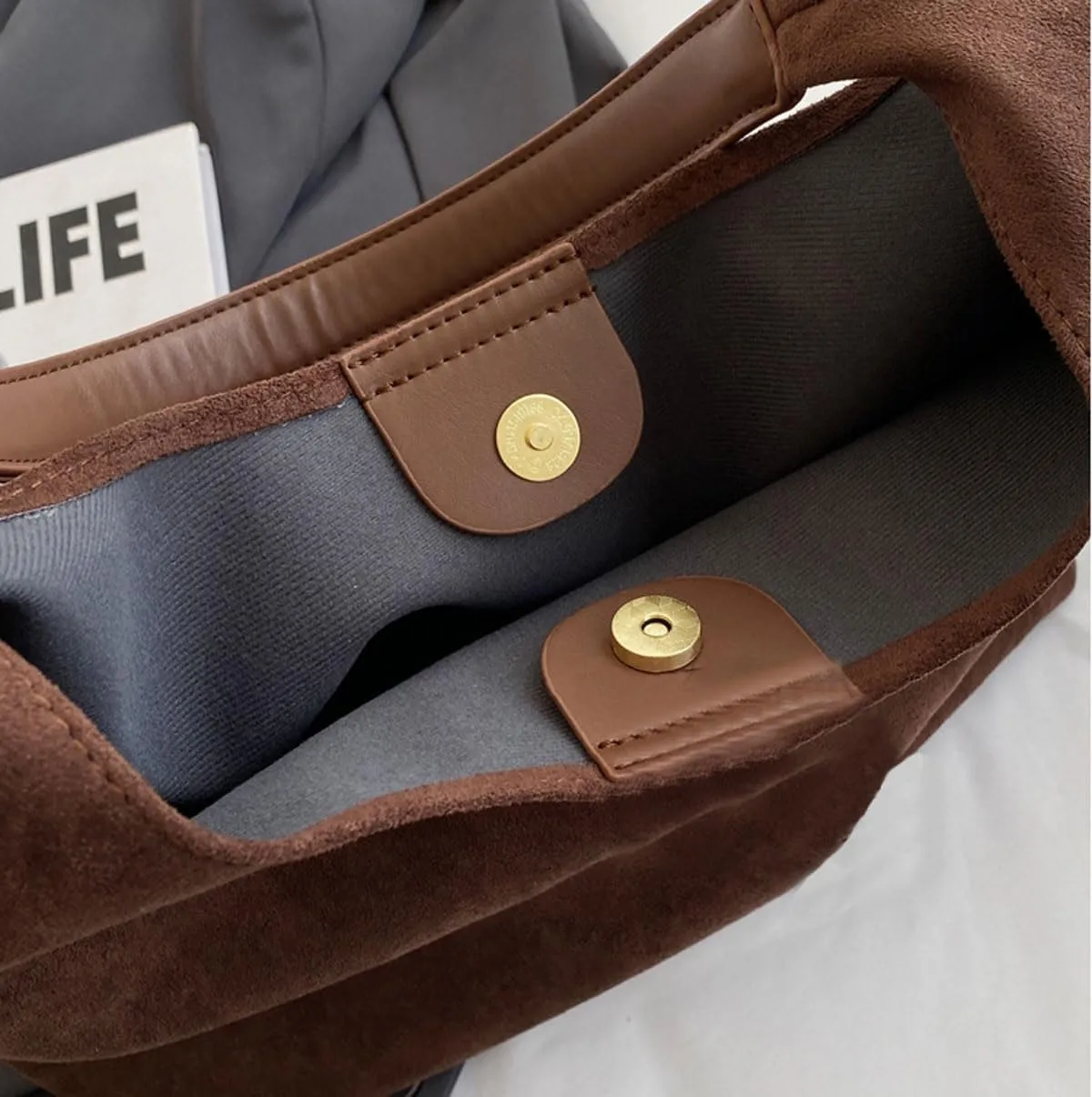 Retro Slouchy Suede Tote Bags for Women Top Handle Large Hobo Bag Fall Winter Shoulder Handbags, Brown