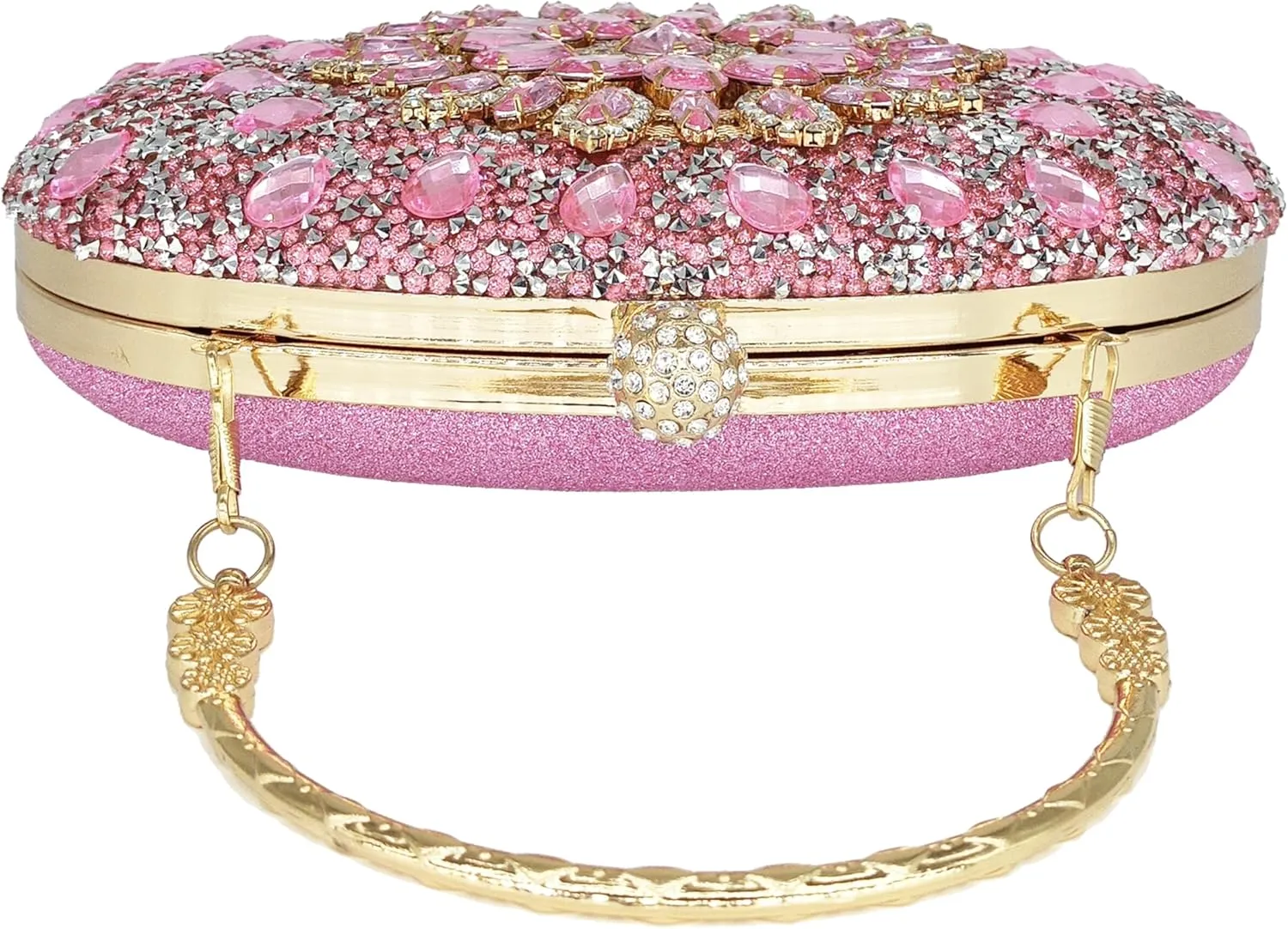 Rhinestone Clutch Purses for Women Evening Wedding Formal - Round Pearl Clasp Handbag - Crystal Diamond Bag