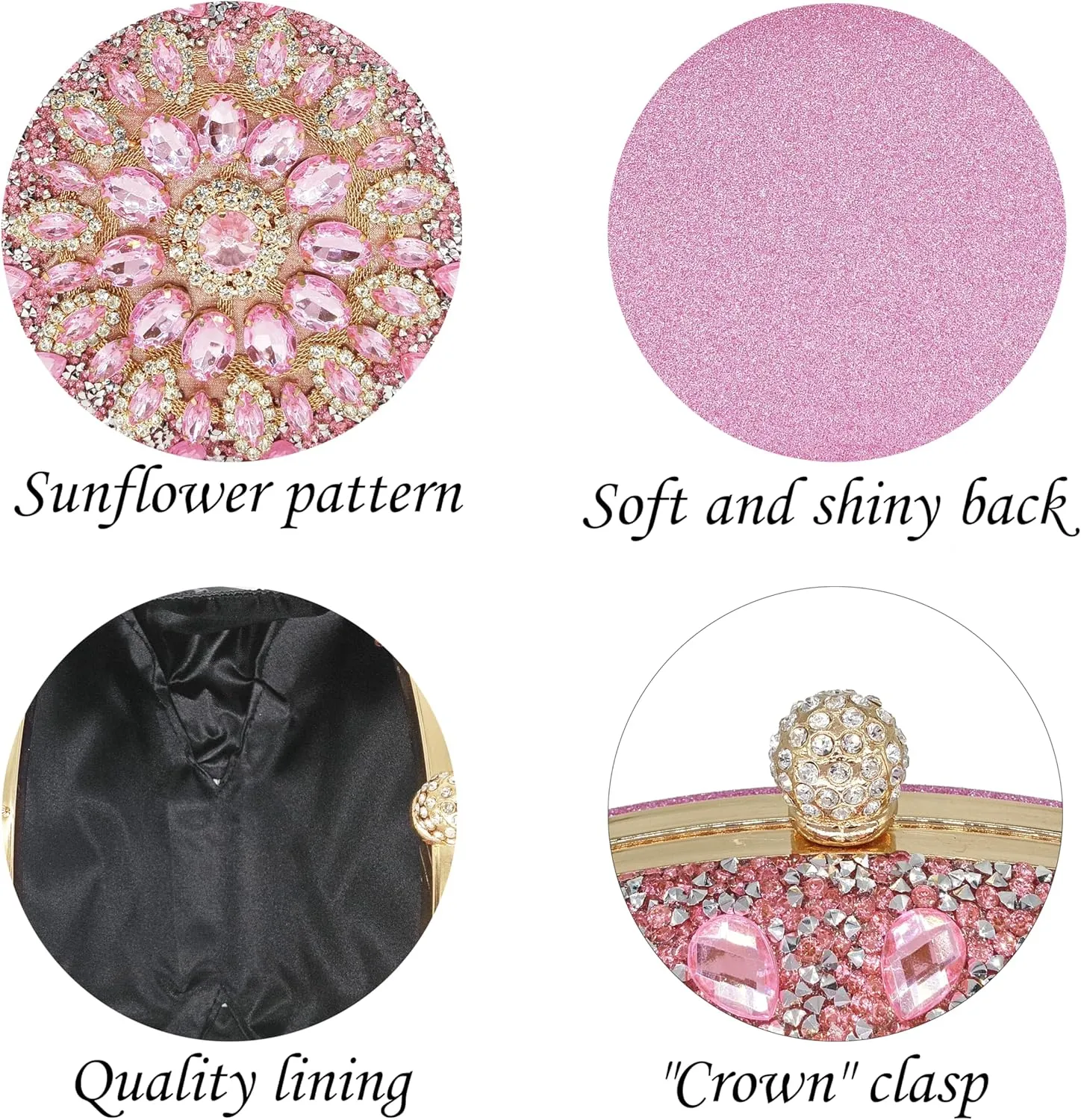 Rhinestone Clutch Purses for Women Evening Wedding Formal - Round Pearl Clasp Handbag - Crystal Diamond Bag