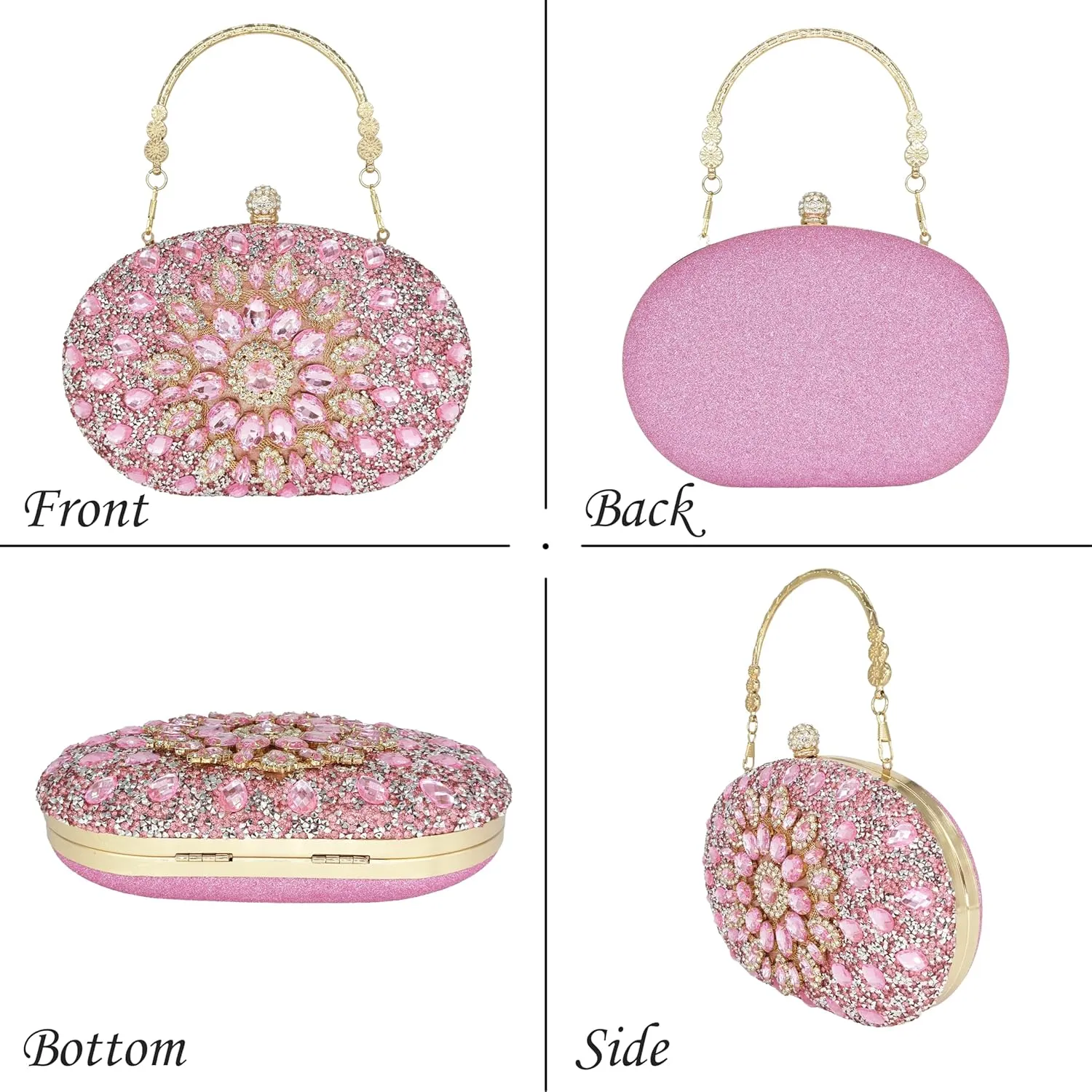 Rhinestone Clutch Purses for Women Evening Wedding Formal - Round Pearl Clasp Handbag - Crystal Diamond Bag