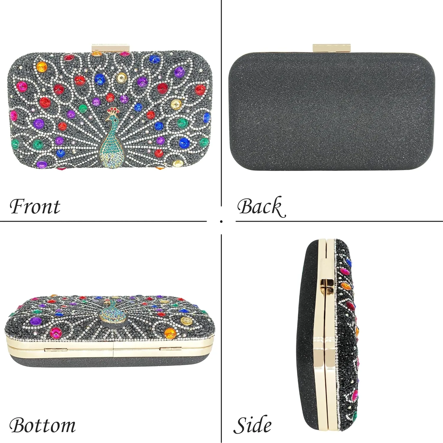 Rhinestone Clutch Purses for Women Evening Wedding Formal - Round Pearl Clasp Handbag - Crystal Diamond Bag