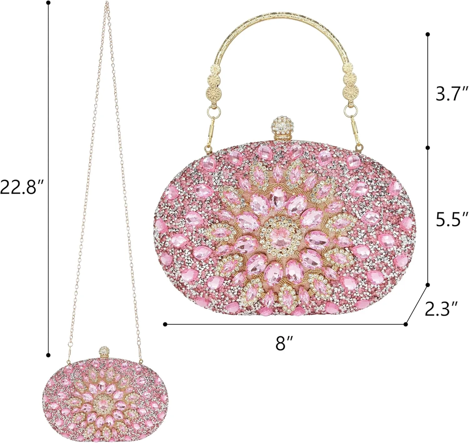 Rhinestone Clutch Purses for Women Evening Wedding Formal - Round Pearl Clasp Handbag - Crystal Diamond Bag