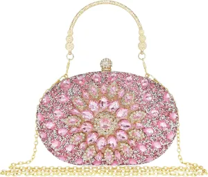 Rhinestone Clutch Purses for Women Evening Wedding Formal - Round Pearl Clasp Handbag - Crystal Diamond Bag