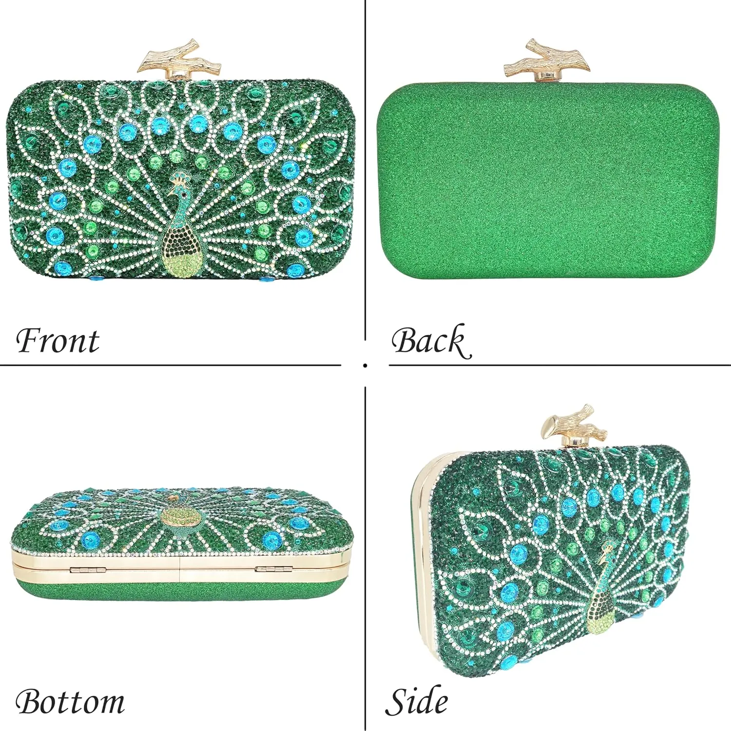 Rhinestone Clutch Purses for Women Evening Wedding Formal - Round Pearl Clasp Handbag - Crystal Diamond Bag