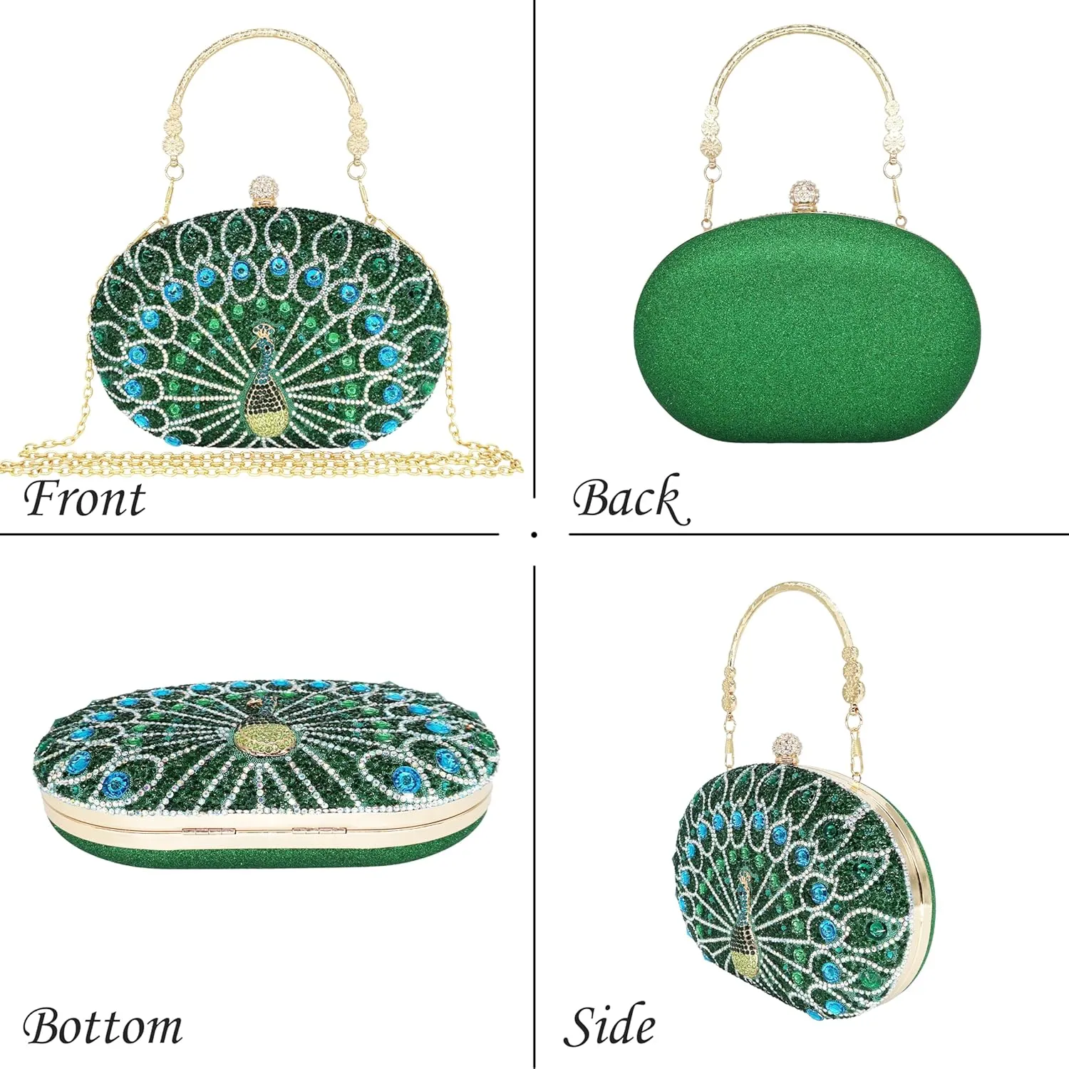Rhinestone Clutch Purses for Women Evening Wedding Formal - Round Pearl Clasp Handbag - Crystal Diamond Bag