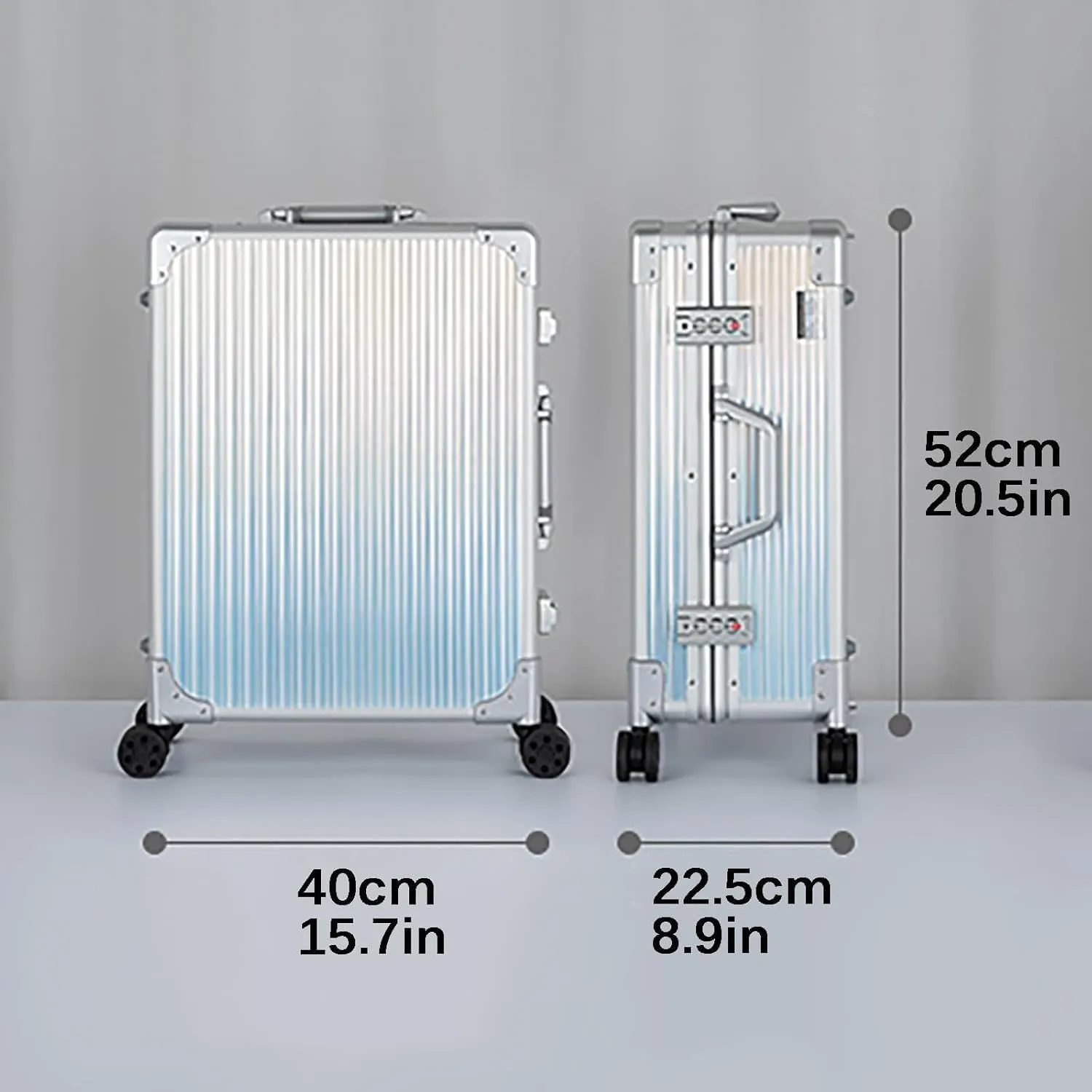 Rolling Makeup Case Aluminium Trolley Makeup Train Case With LED Lights Professional Cosmetic Makeup Case Studio With Stand Rolling Lights(Silver Stripe,24-inch)
