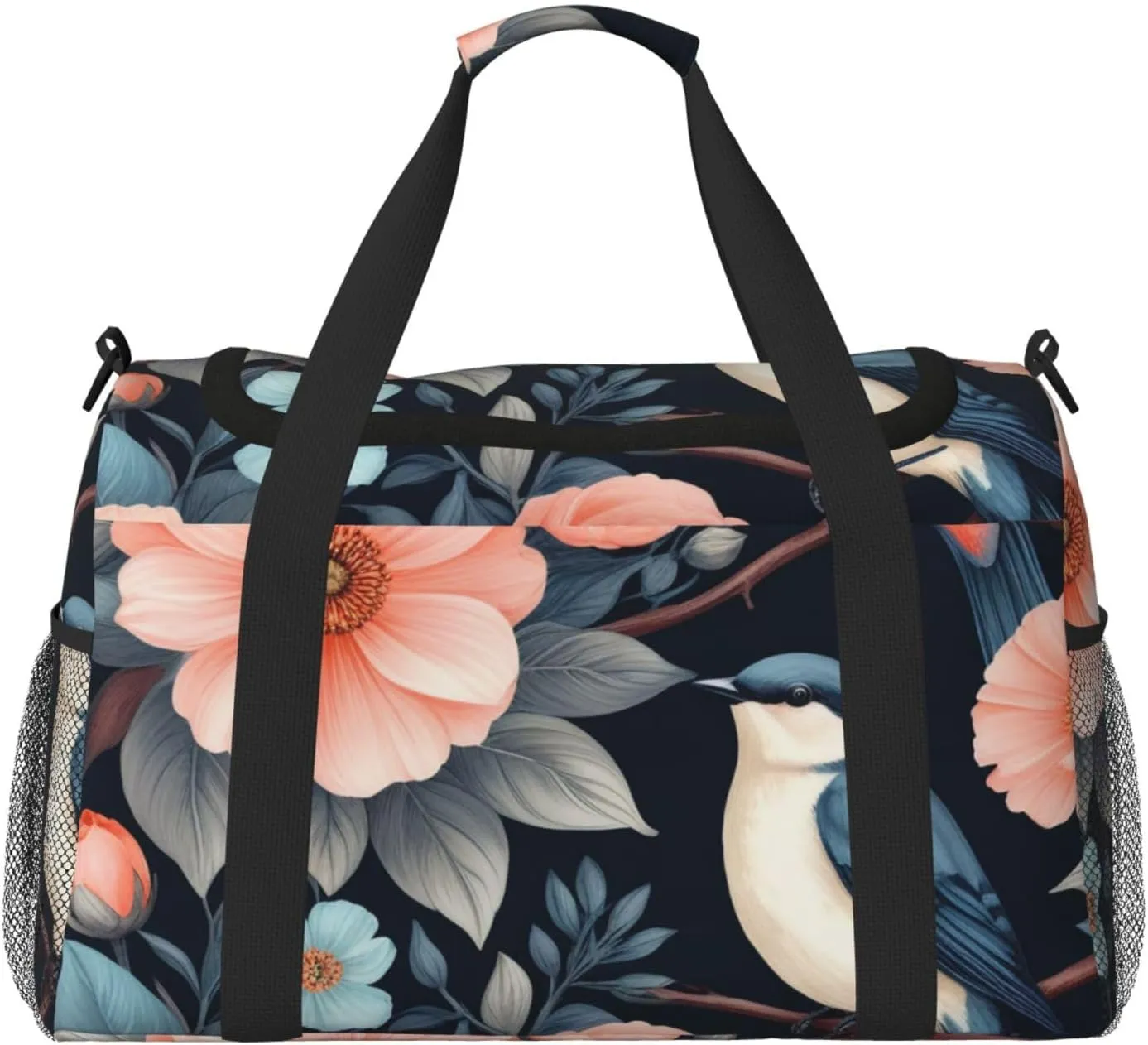 Romantic Fancy Floral Birds Butterfly Print Travel Duffle Bag - Foldable Personal Item Travel Bag for Women & Men,Carry-On Convertible Crossbody Tote Bags 13x10.2x19.7 in