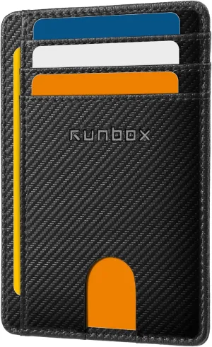 RUNBOX Slim Minimalist RFID Blocking Front Pocket Leather Wallets for Men Women Gift Box