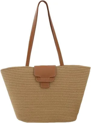 Rungion Summer Straw Tote Bags for Women Knitted Large Top Handle Handbags Woven Beach Shoulder Bags Casual Shopping Purse